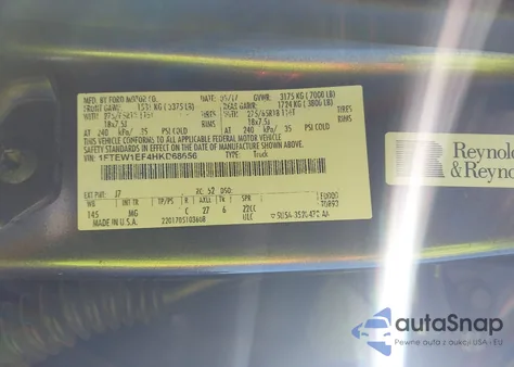 2017 Ford F-150 Xlt из США, поврежденный, VIN 1FTEW1EF4HKD68656